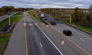 MnROAD Pavement Testing Facility showing traffic on roadway